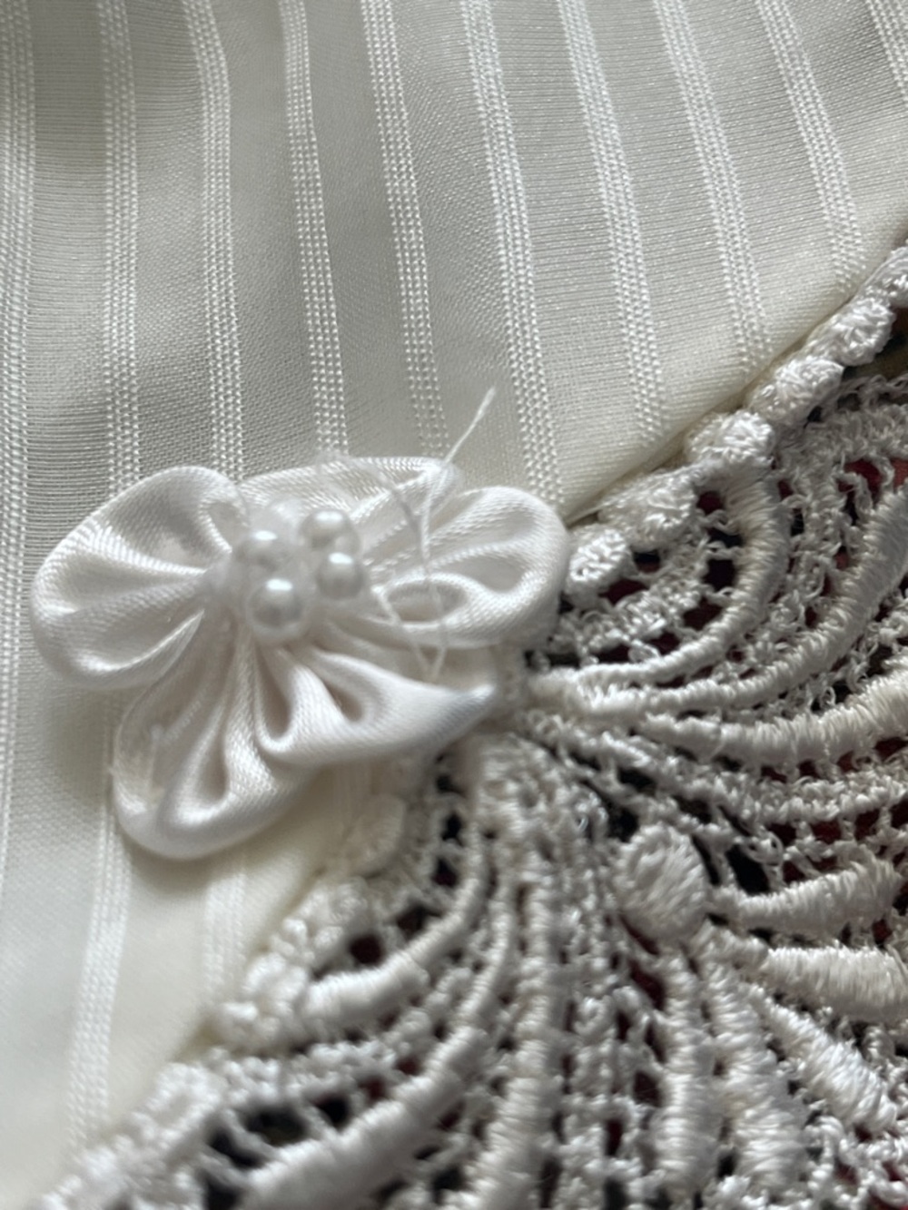 Little Girl Red Roses Dress with White Collar and White Lace at Bottom - Picture 8 of 14